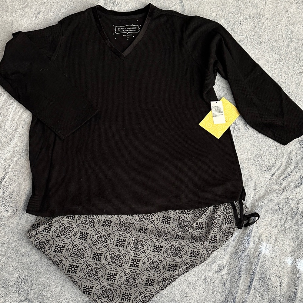 Midnight by Carole Hochman Black and Gray Pajama Set